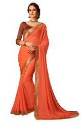 Orange Chiffon Full Designer Saree Sari