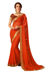 Orange Chiffon Full Designer Saree Sari