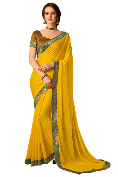 Yellow Chiffon Full Designer Saree Sari
