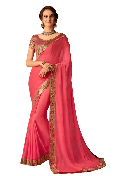 Pink Chiffon Full Designer Saree Sari