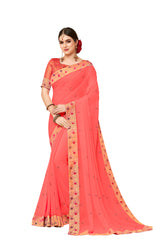 Pink Georgette Jacquard Border Designer Saree Sari