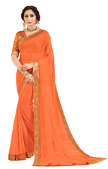 Orange Georgette Jacquard Border Designer Saree Sari