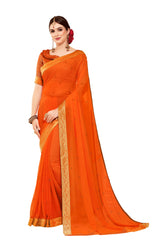 Orange Georgette Jacquard Border Designer Saree Sari
