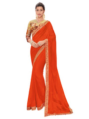 Orange Chiffon Heavy Designer Saree Sari