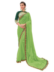 Green Chiffon Heavy Designer Saree Sari