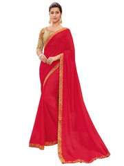 Red Chiffon Heavy Designer Saree Sari