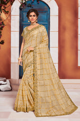 Gold Jute Silk Fancy Designer Saree Sari