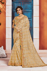 Gold Jute Silk Fancy Designer Saree Sari
