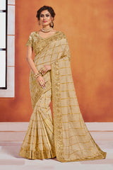 Gold Jute Silk Fancy Designer Saree Sari