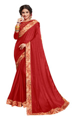 Red Georgette Border Embroidered Fancy Designer Saree Sari
