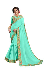Green Georgette Border Embroidered Fancy Designer Saree Sari