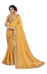 Yellow Georgette Border Embroidered Fancy Designer Saree Sari