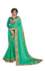 Green Georgette Border Embroidered Fancy Designer Saree Sari