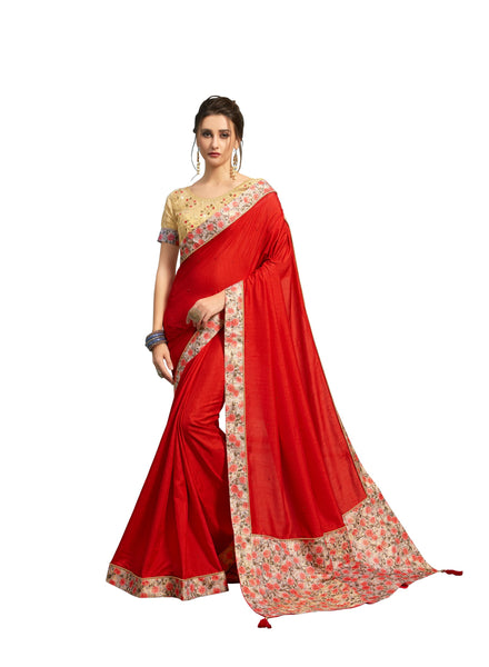 Red Poly Silk Heavy Work Saree Sari