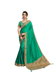 Green Poly Silk Heavy Work Saree Sari