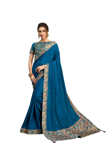 Blue Poly Silk Heavy Work Saree Sari