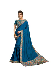 Blue Poly Silk Heavy Work Saree Sari