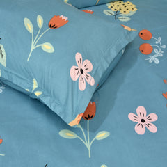 Aqua Blue Glace Cotton Double Bed Bedsheet