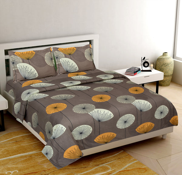 Brown Glace Cotton Double Bed Printed Bedsheet
