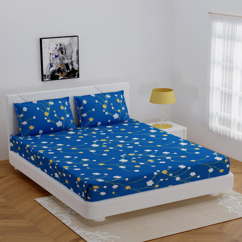 Royal Blue Glace Cotton Double Bed Bedsheet