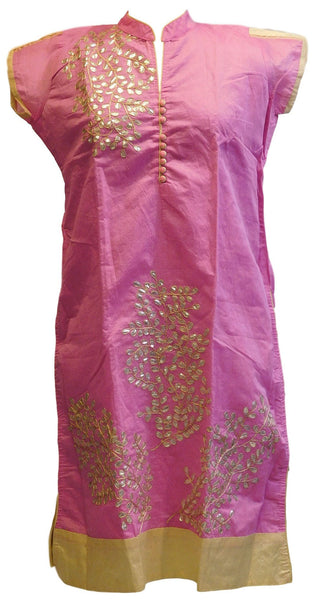 Pink Designer Cotton (Chanderi) Gota Work Kurti