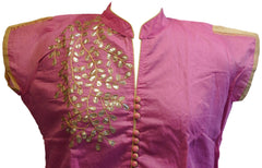 Pink Designer Cotton (Chanderi) Gota Work Kurti