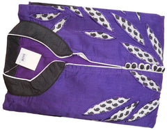 Purple, White & Black Designer Cotton (Chanderi) Aplic Work Kurti