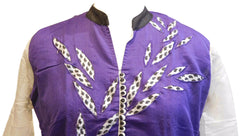 Purple, White & Black Designer Cotton (Chanderi) Aplic Work Kurti