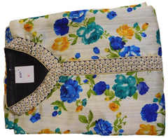 Multicolor Designer Floral Printed Raw Silk Kurti With Zari Thread Taping
