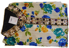 Multicolor Designer Floral Printed Raw Silk Kurti With Zari Mirror Taping