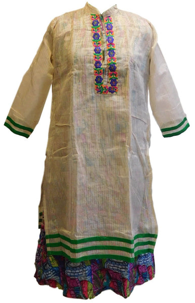 White Designer Cotton (Chanderi) Kurti