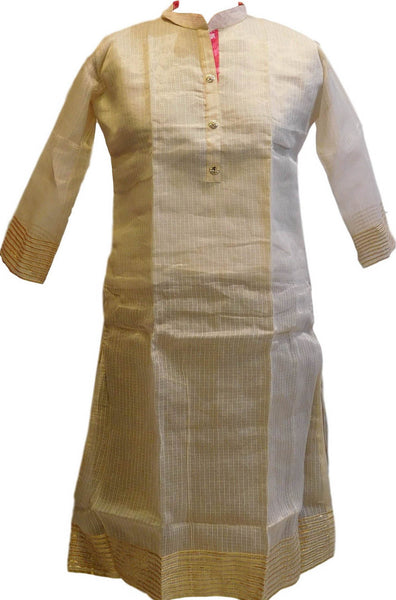 Cream Designer Cotton (Chanderi) Kurti