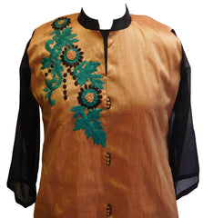 Orange & Black Designer Cotton (Chanderi) Kurti