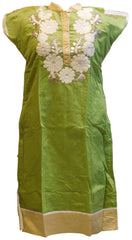 Green & White Designer Cotton (Chanderi) Kurti