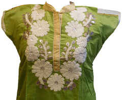 Green & White Designer Cotton (Chanderi) Kurti