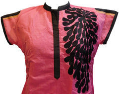 Pink & Black Designer Cotton (Chanderi) Kurti
