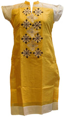 Yellow, Black & Cream Designer Cotton (Chanderi) Kurti