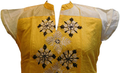 Yellow, Black & Cream Designer Cotton (Chanderi) Kurti