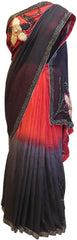 Red & Grey Designer Georgette Saree With Hand Embroidery Border