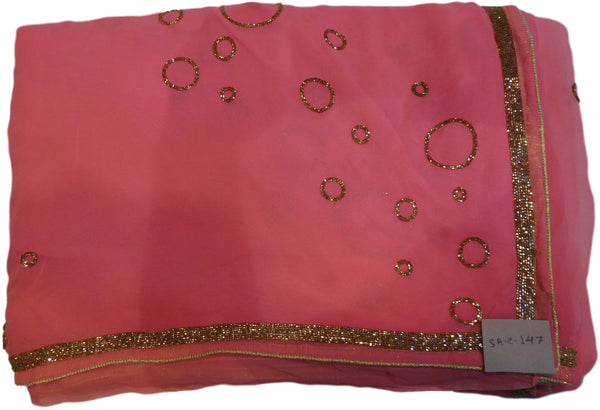 Pink Designer Georgette Saree With Cutdana Work Border