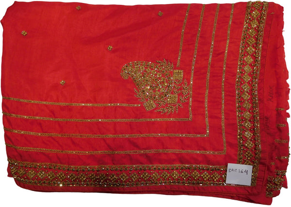 Red Designer Georgette Saree With Cutdana, Stone Work Border
