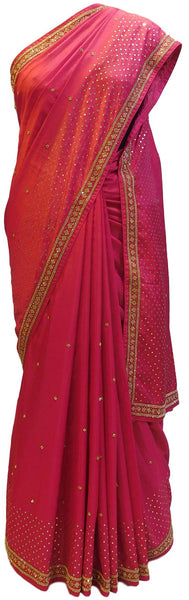 Pink Designer Silk Saree Stone Work Boder Sari