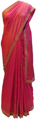 Pink Designer Silk Saree Stone Work Boder Sari