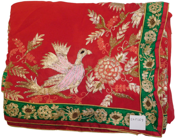 Red Designer Georgette Saree With Stone, Gotawork Border