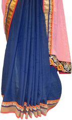 Pink & Navy Blue Designer Georgette (Viscos) Hand Embroidery Zari Sequence Thread Work Saree Sari