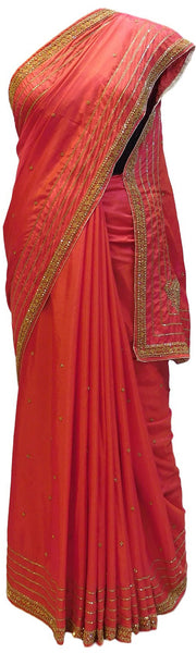 Red Designer Georgette Saree With Stone, Cutdana Work Border