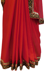 Red Designer Georgette Saree With Sequence Work Border