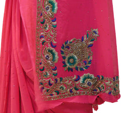 Pink Designer Georgette (Viscos) Saree With Stone,Bullion & Cutdana Work Border Sari