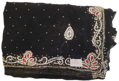 Black Designer Georgette Hand Embroidery Heavy Lahenga Style Saree Sari