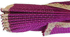 Purple Designer Crepe (Jackard) Hand Embroidery Heavy Border Saree Sari